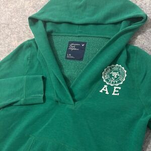 Vintage American Eagle Outfitters Green V-Neck AE Graphic Pullover Sweatshirt S